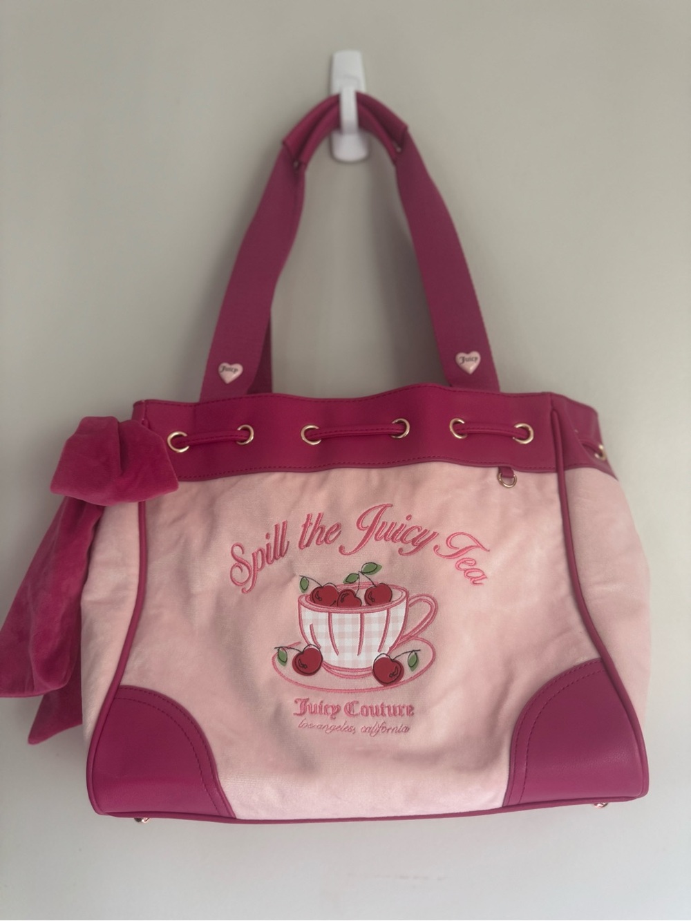 NWOT Juicy Couture Pink Cherry Spill the Juicy Tea Bow Tote Bag Y2K